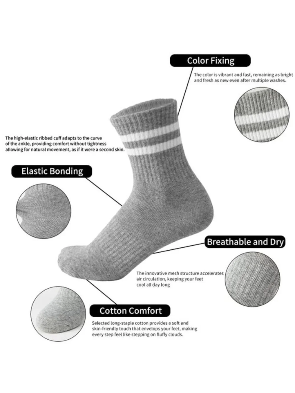6 Pairs Crew Socks for Women, Wome's Crew Socks, Cotton Socks, Striped Socks,